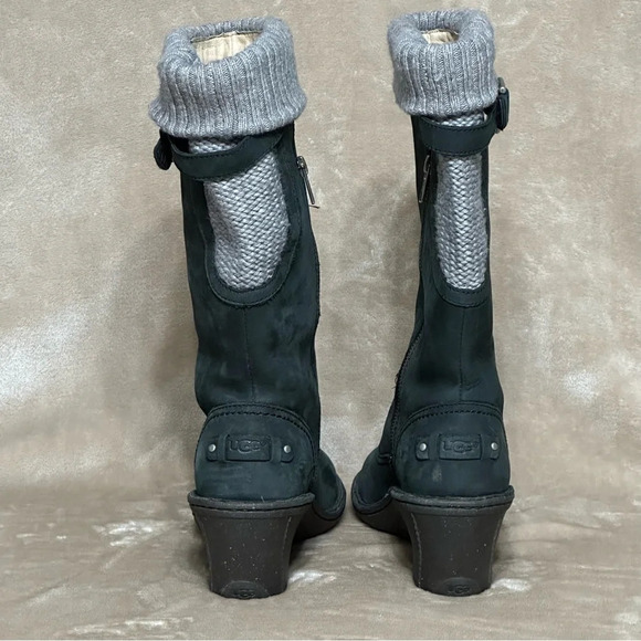 Ugg Women’s Skyfall Suede Wedge Boots Black Insulated Leather 1006145 Size 8 - Picture 4 of 11